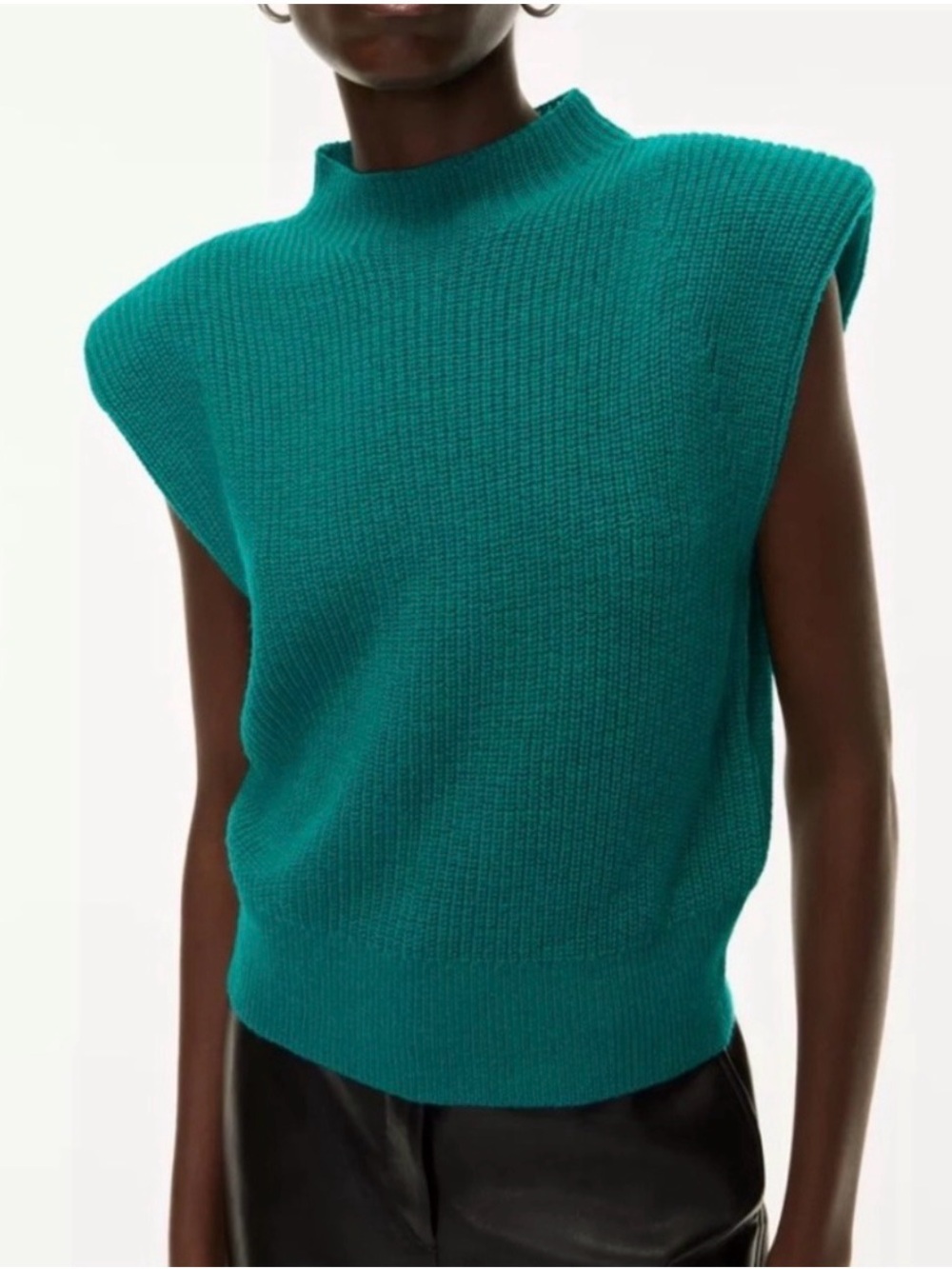 Aritzia Babaton Hazlitt Wool Sweater Vest in Green Sleeveless Mock Neck XS